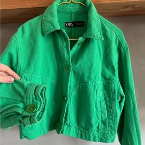 Zara Green Cropped Jacket - Size Medium